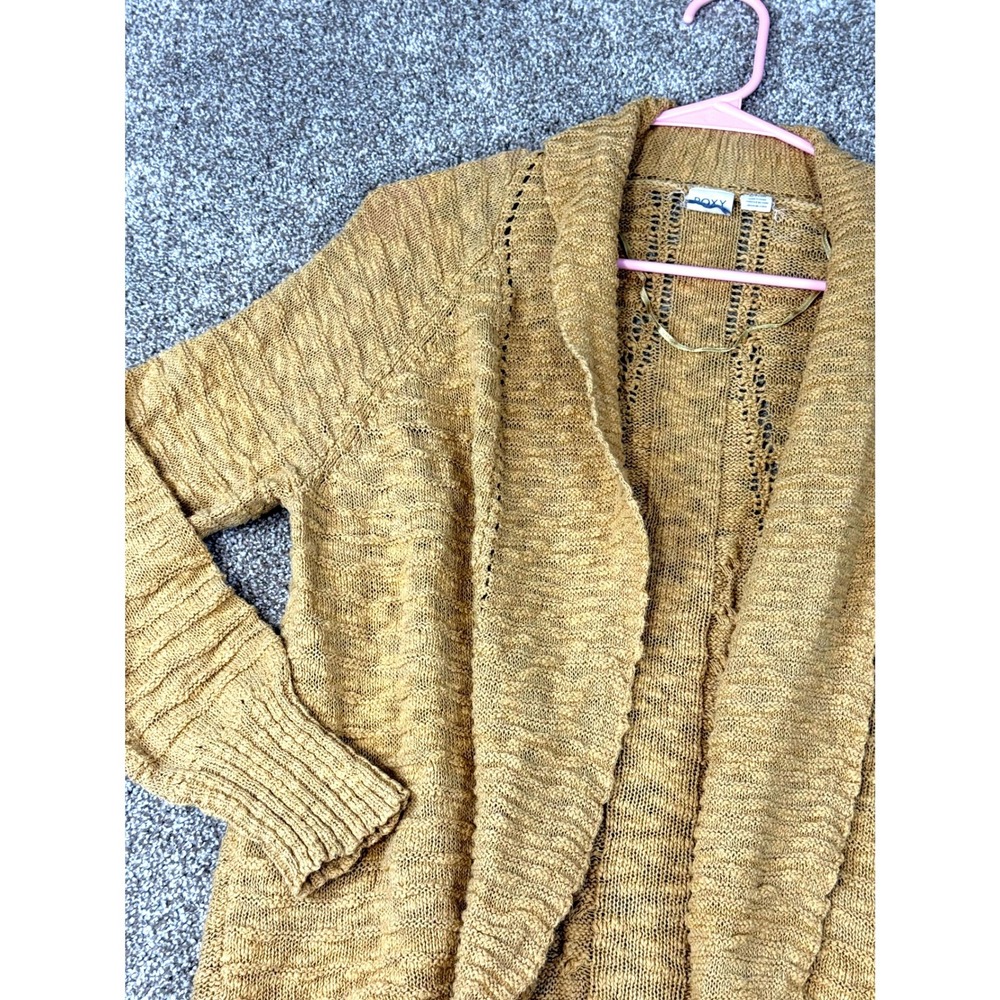 Roxy Womens Mustard Yellow Cable Knit Cardigan Sweater Small S Boho Textured